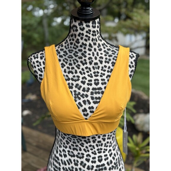 Everlane The Triangle Bikini Top Removable Pads Tie-Back Stretch Yellow Sz S - Picture 1 of 11